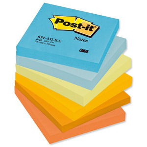 Post-it Colour Notes Pad of 100 Sheets 76x76mm Balanced Palette Rainbow Colours Ref 654ML [Pack 6] Ident: 63C