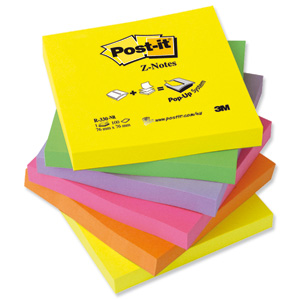 Post-it Z-Notes 76x76mm Neon Rainbow Ref R330UC [Pack 6]