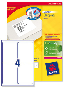 Avery Addressing Labels Laser Jam-free 4 per Sheet 139x99.1mm White Ref L7169-250 [1000 Labels] Ident: 135A