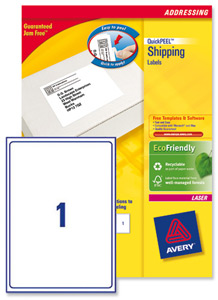 Avery Addressing Labels Laser Jam-free 1 per Sheet 199.6x289.1mm White Ref L7167-500 [500 Labels] Ident: 135A