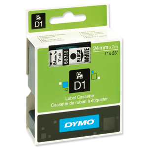 Dymo D1 Tape for Electronic Labelmakers 24mmx7m Black on White Ref 53713 S0720930 Ident: 724B