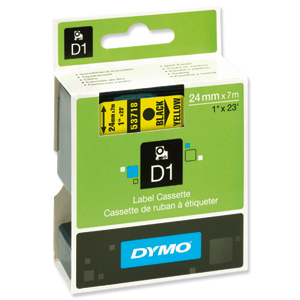 Dymo D1 Tape for Electronic Labelmakers 24mmx7m Black on Yellow Ref 53718 S0720980 Ident: 724B