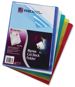 Rexel Nyrex Folder Cut Back A4 Assorted Ref 12131AS [Pack 25] Ident: 186A