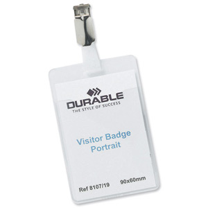 Durable Name Badges Visitors with Rotating Clip W60xH90mm Ref 8107-19 [Pack 25]