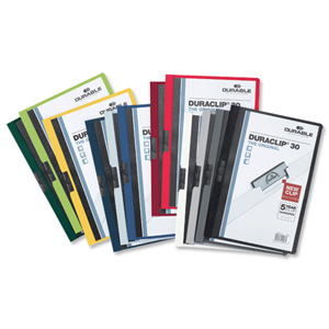 Durable Duraclip Folder PVC Clear Front 3mm Spine for 30 Sheets A4 Assorted Ref 2200/00 [Pack 25] Ident: 201H