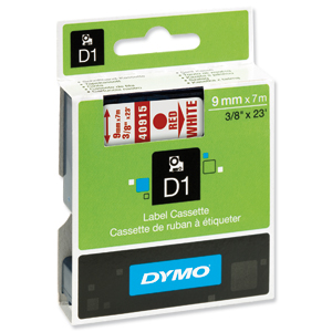 Dymo D1 Tape for Electronic Labelmakers 9mmx7m Red on White Ref 40915 S0720700 Ident: 724B