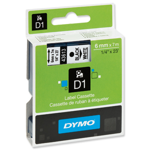 Dymo D1 Tape for Electronic Labelmakers 6mmx7m Black on White Ref 43613 S0720780 Ident: 724B