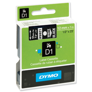 Dymo D1 Tape for Electronic Labelmakers 12mmx7m White on Black Ref 45021 S0720610 Ident: 724B