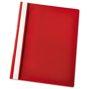 Esselte Report Flat File Lightweight Plastic Clear Front A4 Red Ref 56283 [Pack 25]