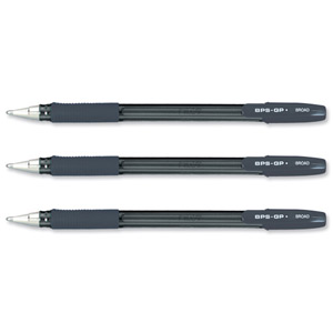 Pilot BPS GP Ball Pen Rubberised Grip Broad 1.2mm Tip 0.34mm Line Black Ref 205101201 [Pack 12]