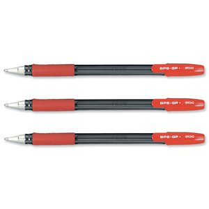 Pilot BPS GP Ball Pen Rubberised Grip Broad 1.2mm Tip 0.34mm Line Red Ref 205101202 [Pack 12]