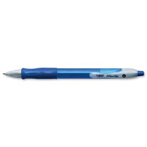 Bic Velocity Ball Pen Retractable Cushioned Grip 1.0mm Tip 0.4mm Line Blue Ref 8291541 [Pack 12]