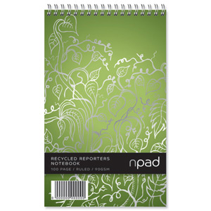 Oxford npad Shorthand Notebook Recycled Wirebound Ruled Margin 120pp A5Plus Green Ref 100080120 [Pack 10] Ident: 45C