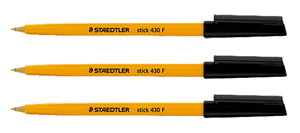 Staedtler 430 Stick Ball Pen Fine 0.8mm Tip 0.3mm Line Black Ref 430F9 [Pack 10] Ident: 84G