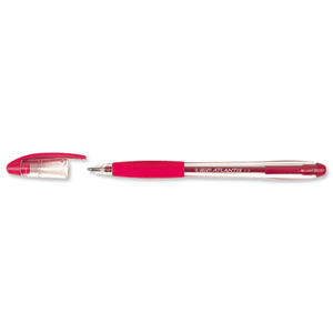 Bic Atlantis Ball Pen Cushion Grip Broad 1.2mm Tip 0.8mm Line Red Ref 837389 [Pack 12]