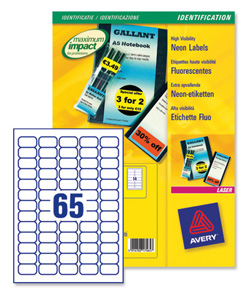 Avery Promotional Mini Labels Laser 65 per Sheet 38.1x21.2mm Neon Yellow Ref L7651Y-25 [1625 Labels] Ident: 139B