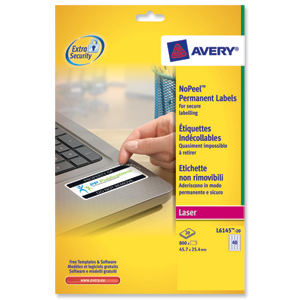 Avery NoPeel Labels Tamper-proof Durable 40 per Sheet 45.7x25.4mm White Ref L6145-20 [800 Labels] Ident: 141C