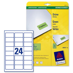 Avery Coloured Labels Laser 24 per Sheet 63.5x33.9mm Green Ref L6033-20 [480 Labels] Ident: 137C