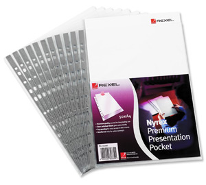 Rexel Nyrex Premium Presentation Pockets Multipunched Top Opening A4 Clear Ref 2001018 [Pack 50] Ident: 235C