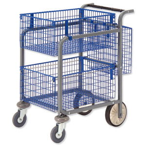 Versapak Minor Plus Mail Trolley 2 Front Baskets Rear Pannier W584xD788xH914mm Blue and Grey Ref MT3-SIL