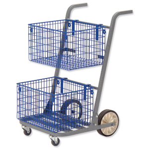 Versapak Major Mail Trolley 2 Large Baskets W555xD735xH940mm Blue and Grey Ref MT2-SIL