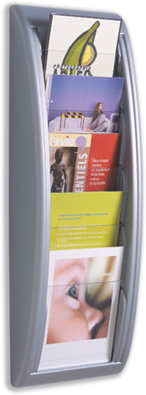 Literature Holder Wall Mount 5 x A5 Pockets Aluminium Silver