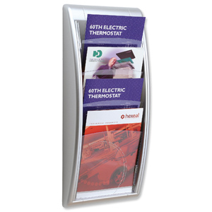 Literature Holder Wall Mount 4 x A4 Pockets Aluminium Silver