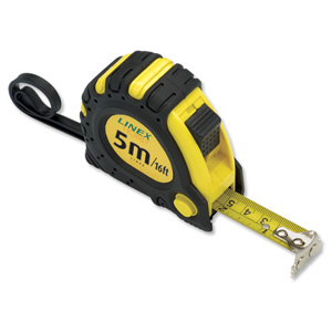 Linex Measuring Tape with Hook and Non-slip Surface Metric and Imperial with Belt Clip 5m Ref Lxemt5000 Ident: 513C