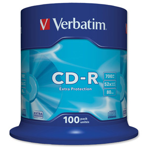 Verbatim CD-R Recordable Disk on Spindle 52x Speed 80min 700Mb Ref 43411 [Pack 100] Ident: 780A