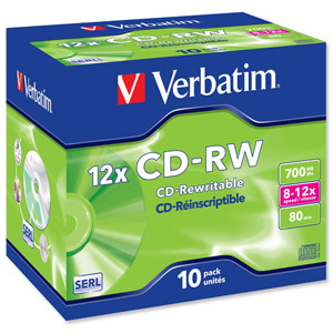 Verbatim CD-RW Rewritable Disk Cased 8x-12x Speed 80min 700Mb Ref 43148 [Pack 10] Ident: 780A