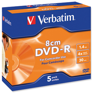 Verbatim 8cm DVD-R for Camera Slim Case Speed 4x Capacity 1.4GB Ref 43510 [Pack 5] Ident: 780E