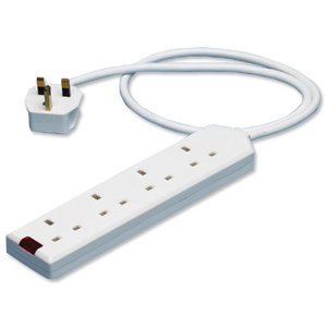 Power Surge Strip with Spike Protection 4 Way 3m White Ident: 730A