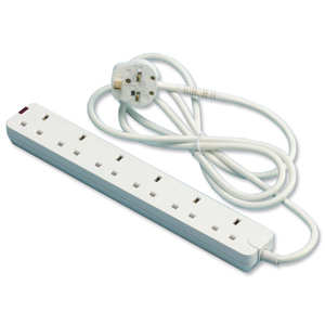 Power Surge Strip with Spike Protection 6 Way 3m White