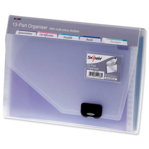 Snopake Expanding Organiser File with Multicoloured Elektra Dividers 13-Part A4 Clear Ref 15173 Ident: 207C