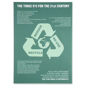 SSeco 3Rs Environmental Poster for Awareness PVC Recycle Reduce Re-use W420xH595mm Ref ENV07 Ident: 549B