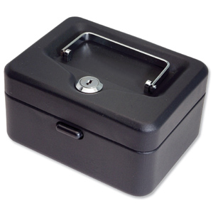 Cash Box with Simple Latch and 2 Keys plus Removable Coin Tray 150mm Black Ident: 559B