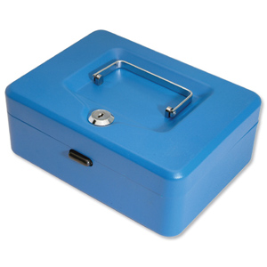 Cash Box with Simple Latch and 2 Keys plus Removable Coin Tray 150mm Blue Ident: 559B
