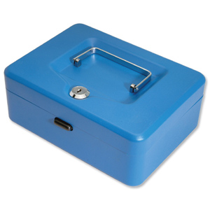 Cash Box with Simple Latch and 2 Keys plus Removable Coin Tray 200mm Blue