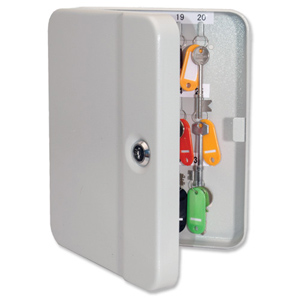 Key Cabinet Steel with Lock and Wall Fixings 30 Colour Tags 30 Numbered Hooks Grey Ident: 556B