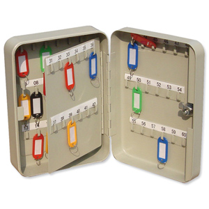 Key Cabinet Steel with Lock and Wall Fixings 60 Colour Tags 60 Numbered Hooks Grey Ident: 556B