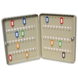 Key Cabinet Steel with Lock and Wall Fixings 80 Colour Tags 80 Numbered Hooks Grey Ident: 556B
