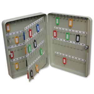 Key Cabinet Steel with Lock and Wall Fixings 160 Colour Tags 160 Numbered Hooks Grey Ident: 556B