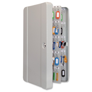 Key Cabinet Steel with Lock and Wall Fixings 200 Colour Tags 200 Numbered Hooks Grey Ident: 556B