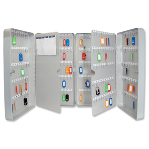 Key Cabinet Steel with Lock and Wall Fixings 300 Colour Tags 300 Numbered Hooks Grey Ident: 556B