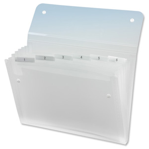 Rexel Ice Expanding Files Durable Polypropylene with Tabs 6 Pockets A4 Clear Ref 2102033 Ident: 207I