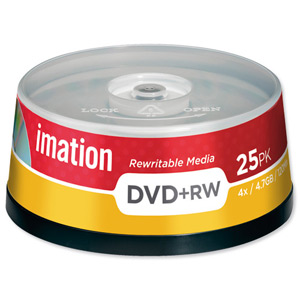 Imation DVD+RW Rewritable Disk on Spindle 4x Speed 120min 4.7GB Ref i16867 [Pack 25] Ident: 780D