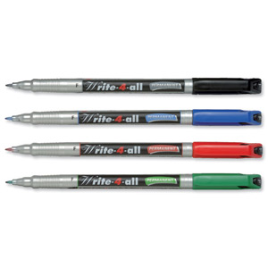 Stabilo Write-4-all Permanent Marker Pen Waterproof 0.7mm Line Assorted Ref 156-4 [Wallet 4] Ident: 94B