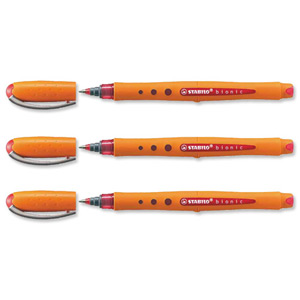 Stabilo Bionic Worker Rollerball Pen Soft Grip Medium 0.8mm Tip 0.6mm Line Red Ref 2018-40 [Pack 10]