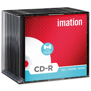 Imation CD-R Recordable Disk Write-once Cased 52x Speed 80Min 700MB Printable Ref i23262 [Pack 10] Ident: 780B