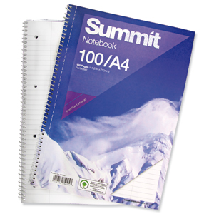 Summit Notebook Wirebound Ruled Punched Perforated Margin 60gsm 100pp A4 Ref 100080157 [Pack 10] Ident: 47A